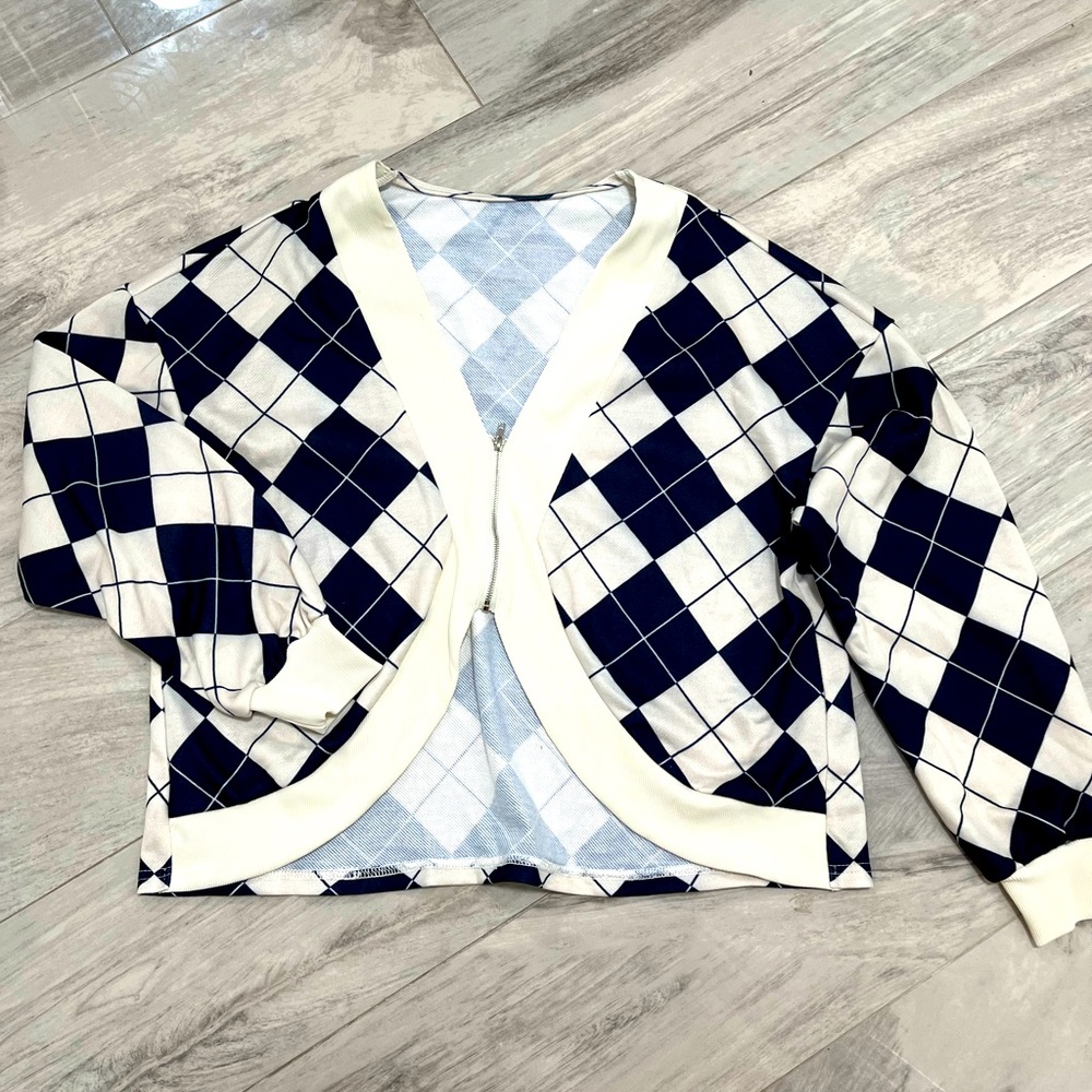Oversized style navy Cardigan print look (not sweater)